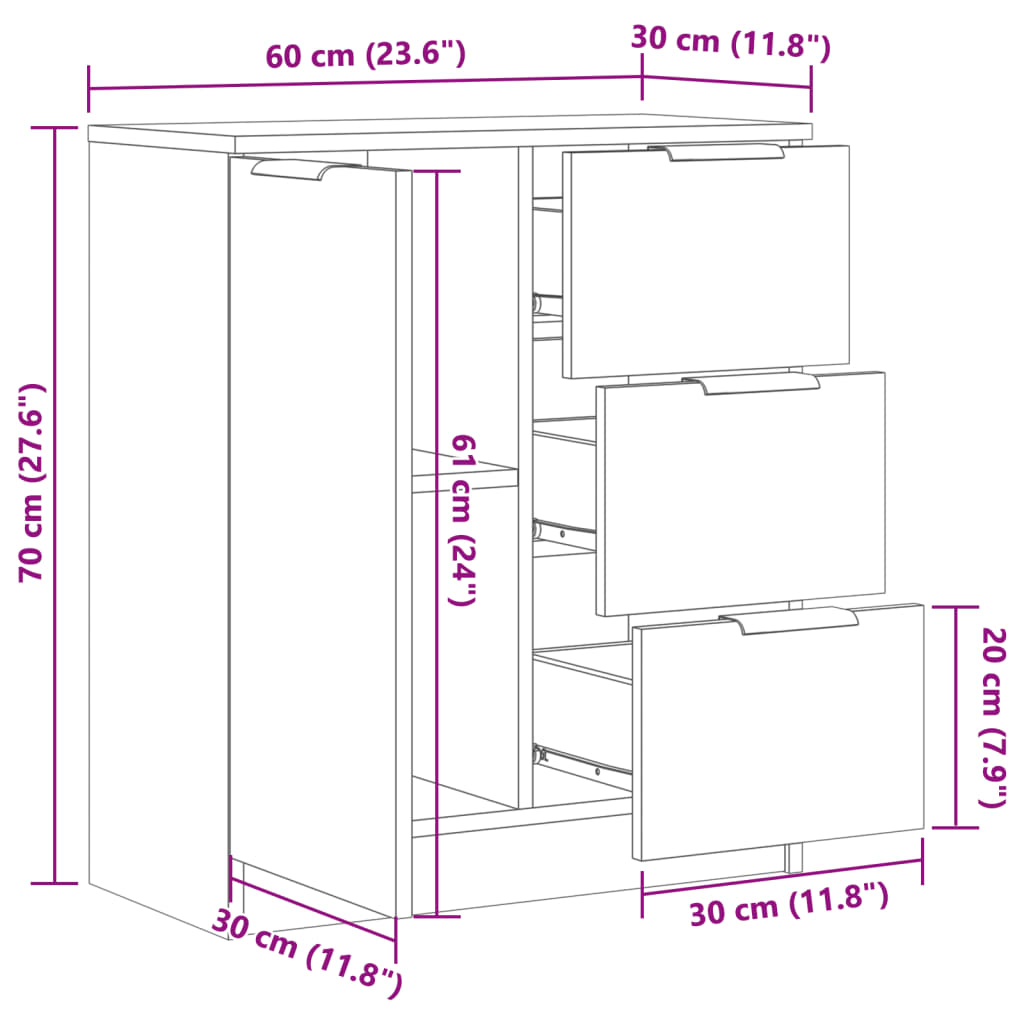 Skjenk gammelt tre 60x30x70 cm konstruert tre