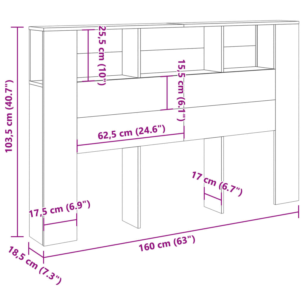 Sengegavlskap håndverkseik 160x18,5x103,5 cm konstruert tre