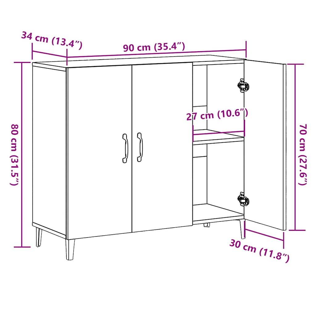 Skjenk gammelt tre 90x34x80 cm konstruert tre