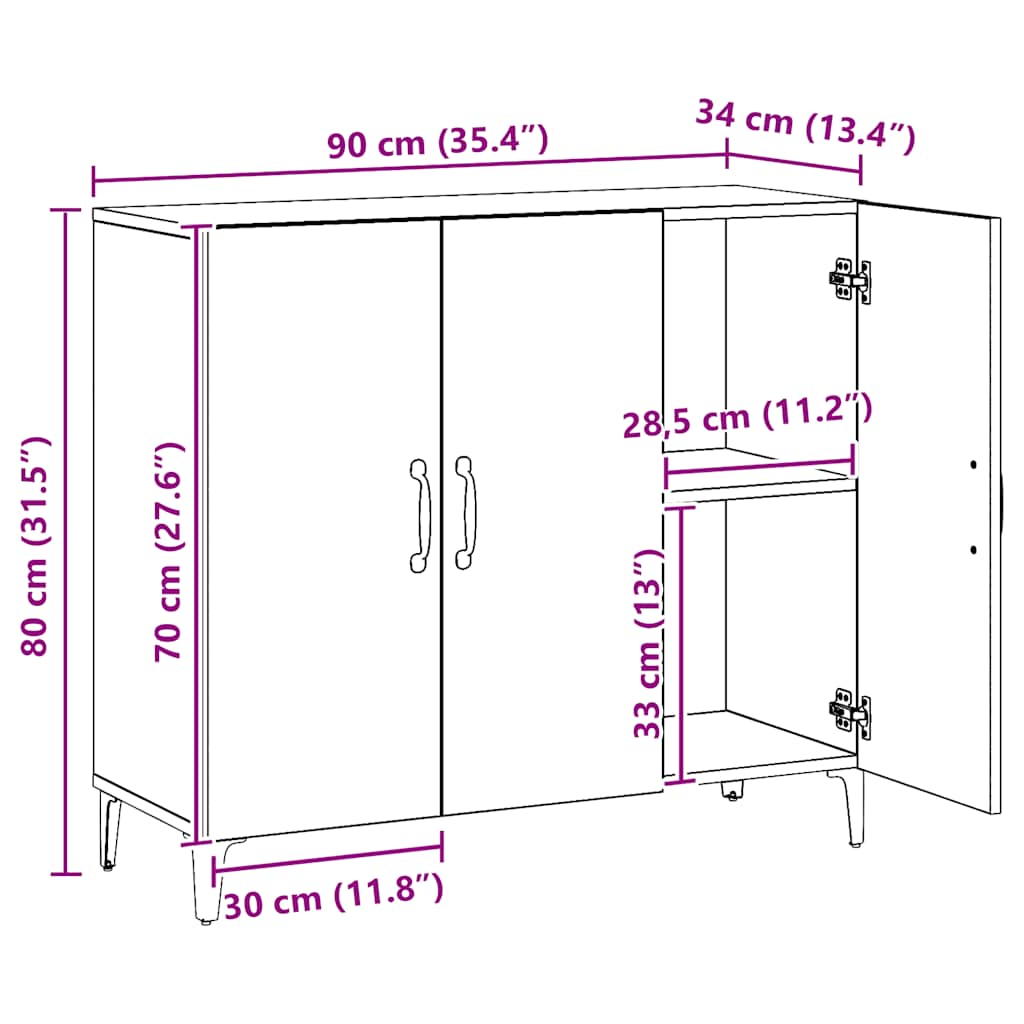 Skjenk artisan eik 90x34x80 cm konstruert tre