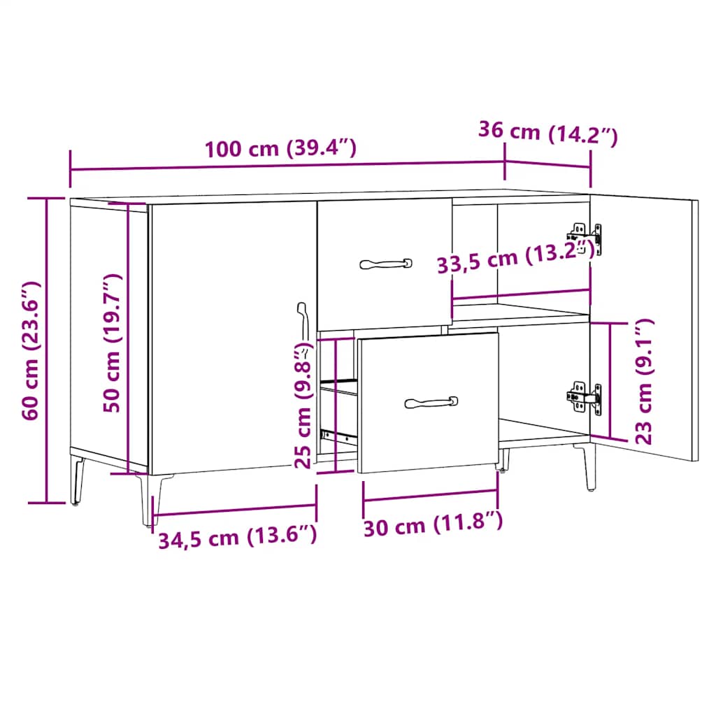 Skjenk artisan eik 100x36x60 cm konstruert tre