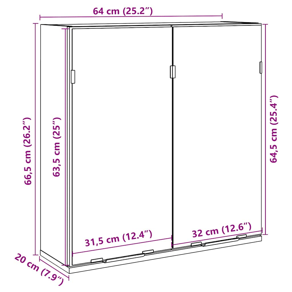 Baderomshylle med speil gammelt tre 64x20x66,5cm konstruert tre