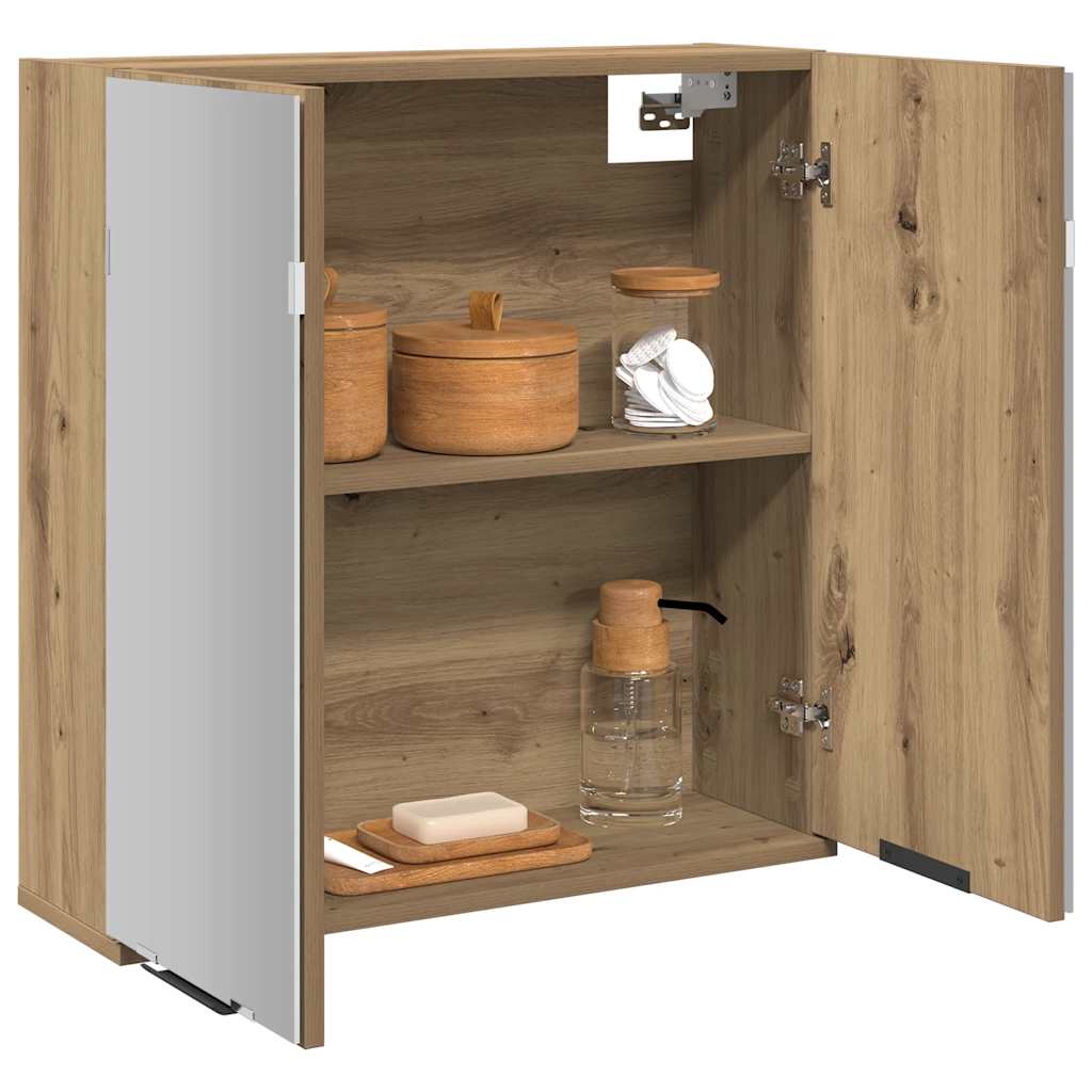 Baderomshylle med speil artisan eik 64x20x66,5cm konstruert tre