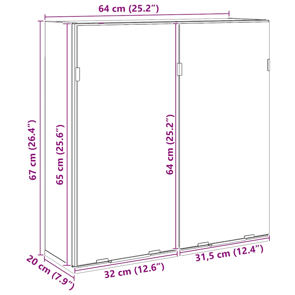 Baderomshylle med speil artisan eik 64x20x66,5cm konstruert tre