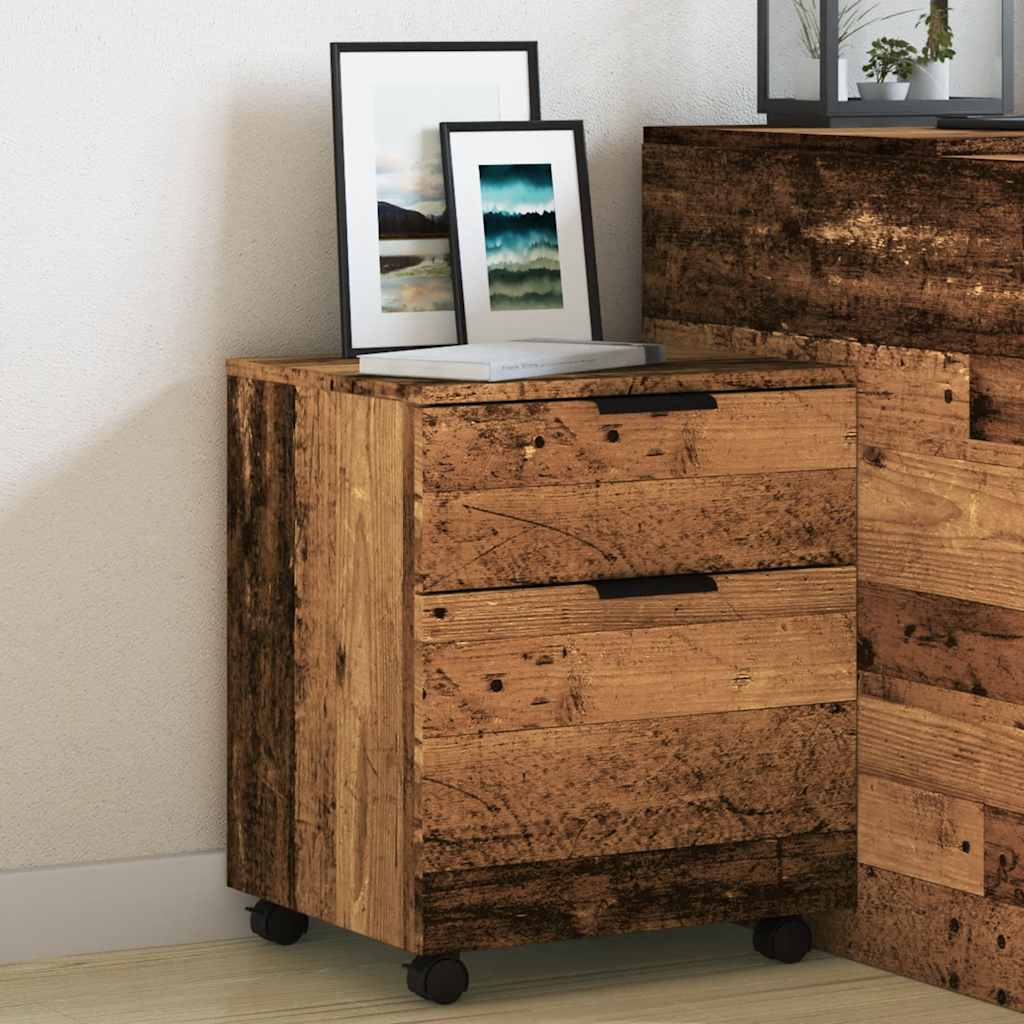 Mobilt arkivskap med hjul gammelt tre 45x38x54cm konstruert tre