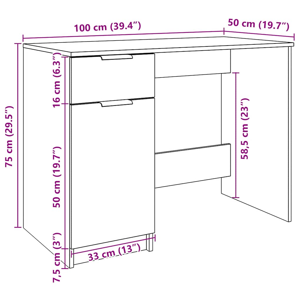Skrivebord gammelt tre 100x50x75 cm konstruert tre