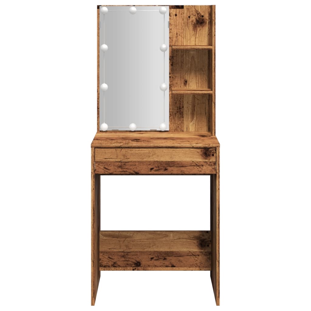 Sminkebord med LED gammelt tre 60x40x140 cm