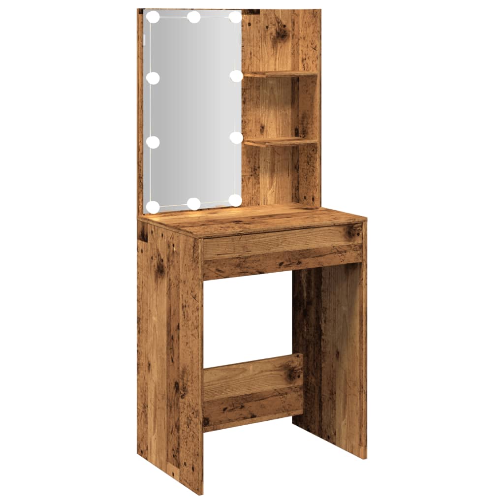Sminkebord med LED gammelt tre 60x40x140 cm