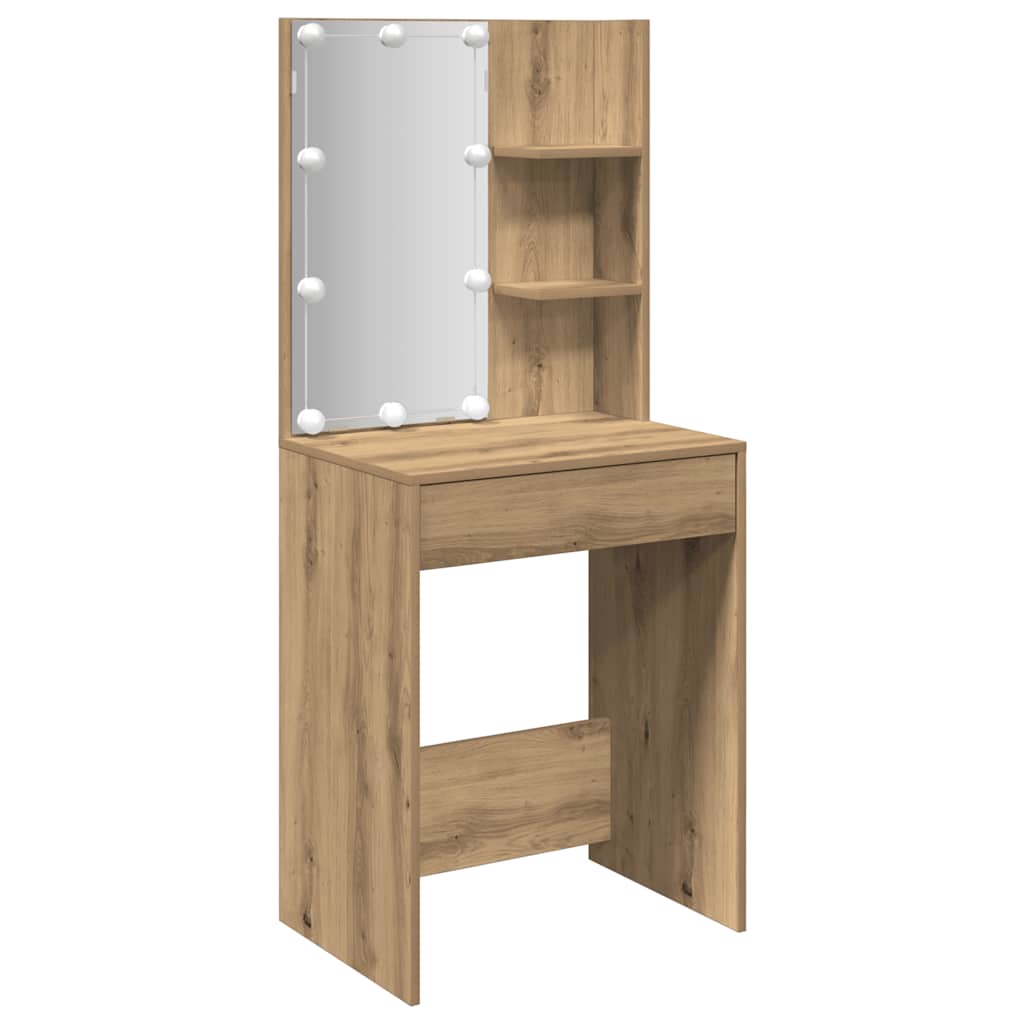 Sminkebord med LED artisan eik 60x40x140 cm