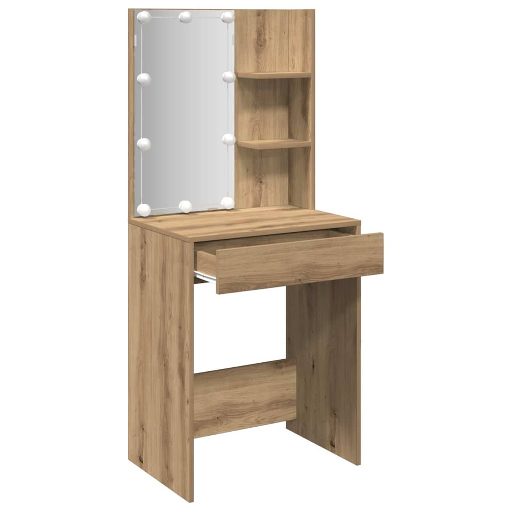 Sminkebord med LED artisan eik 60x40x140 cm