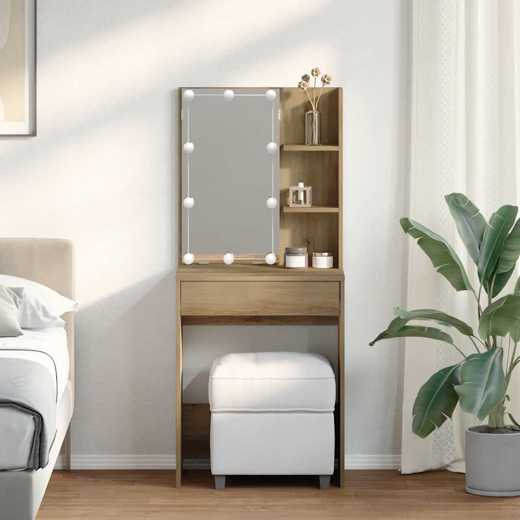 Sminkebord med LED artisan eik 60x40x140 cm