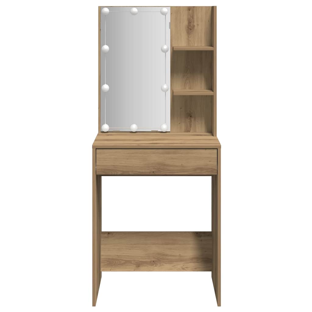 Sminkebord med LED artisan eik 60x40x140 cm