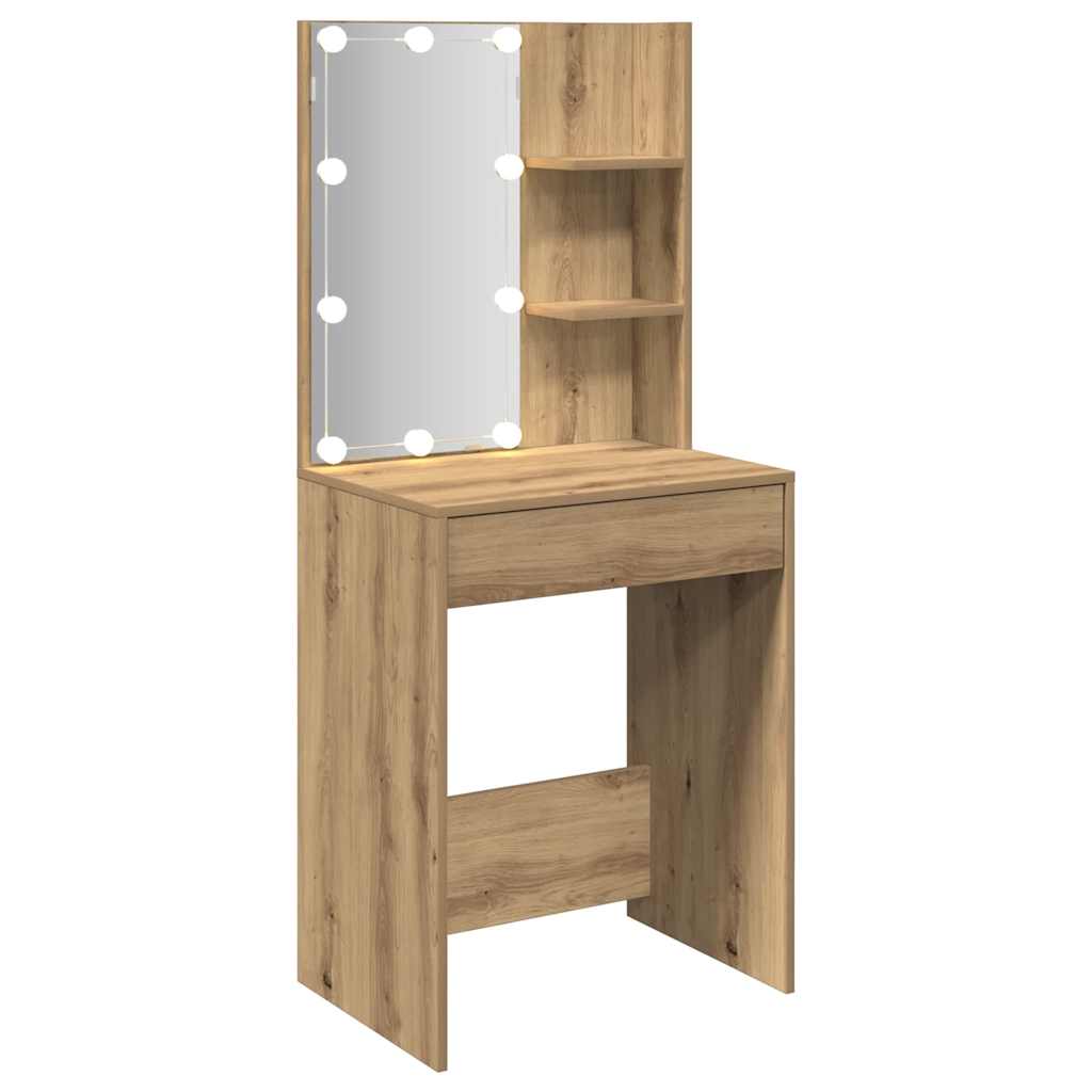 Sminkebord med LED artisan eik 60x40x140 cm