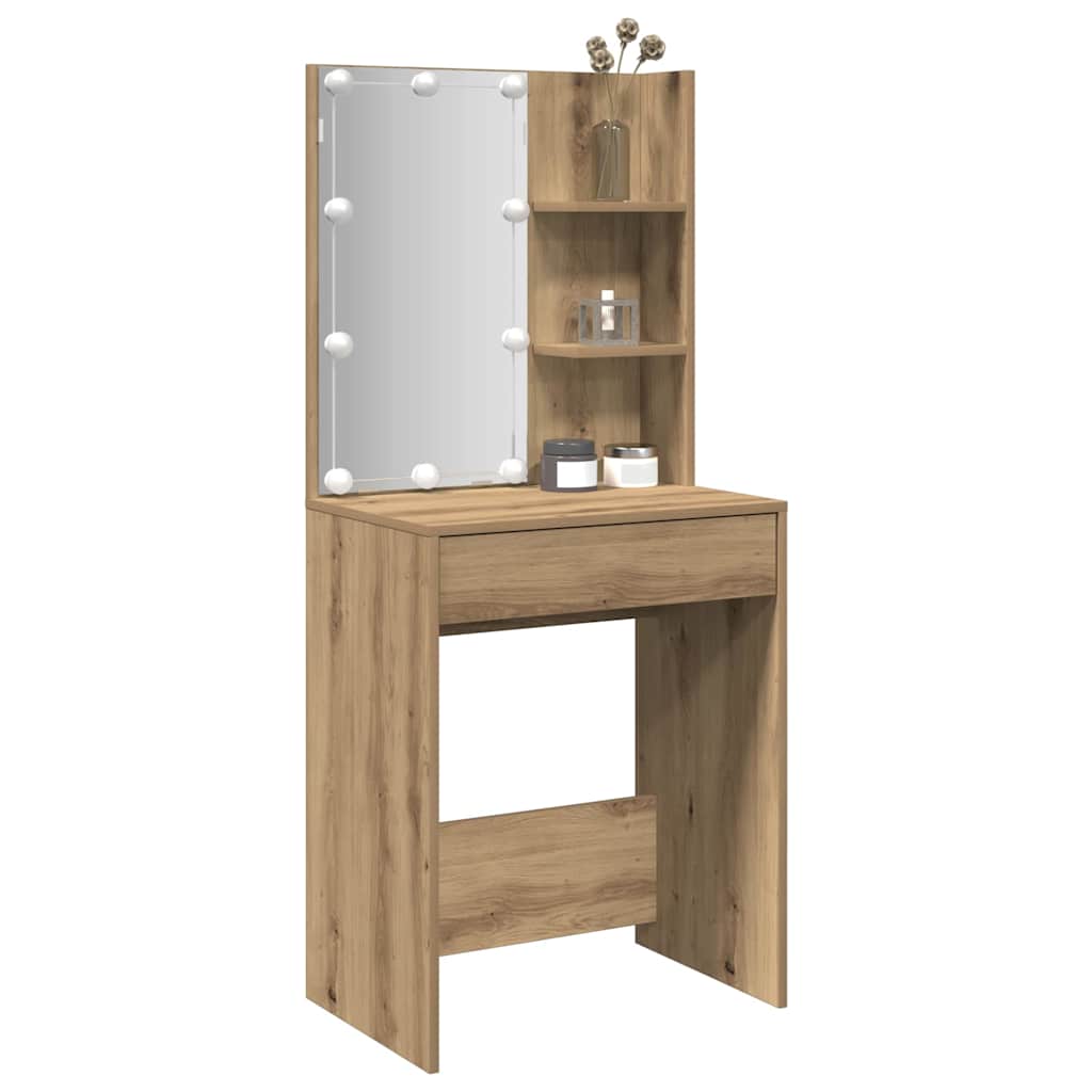 Sminkebord med LED artisan eik 60x40x140 cm