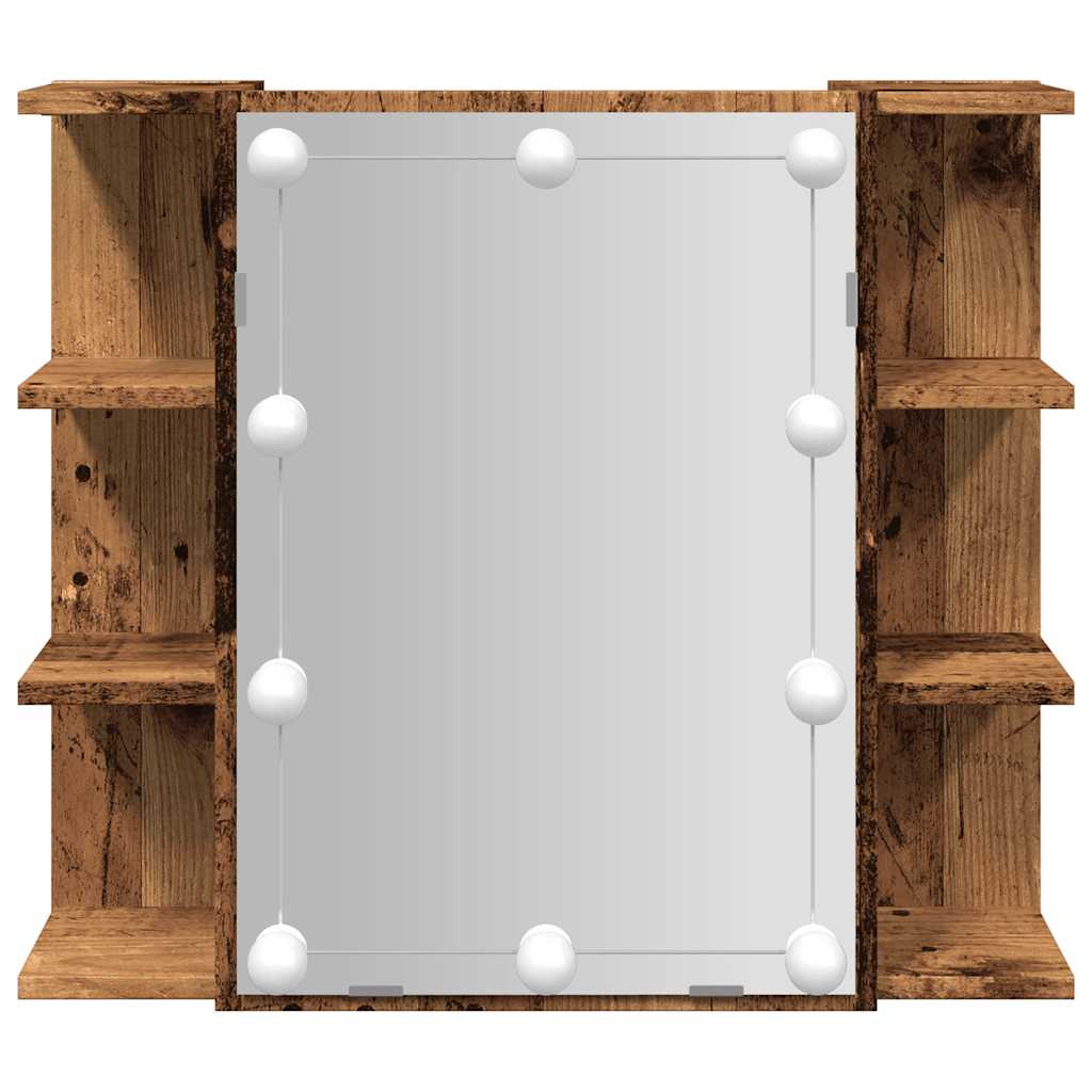 Speilskap med LED gammelt tre 70x16,5x60 cm