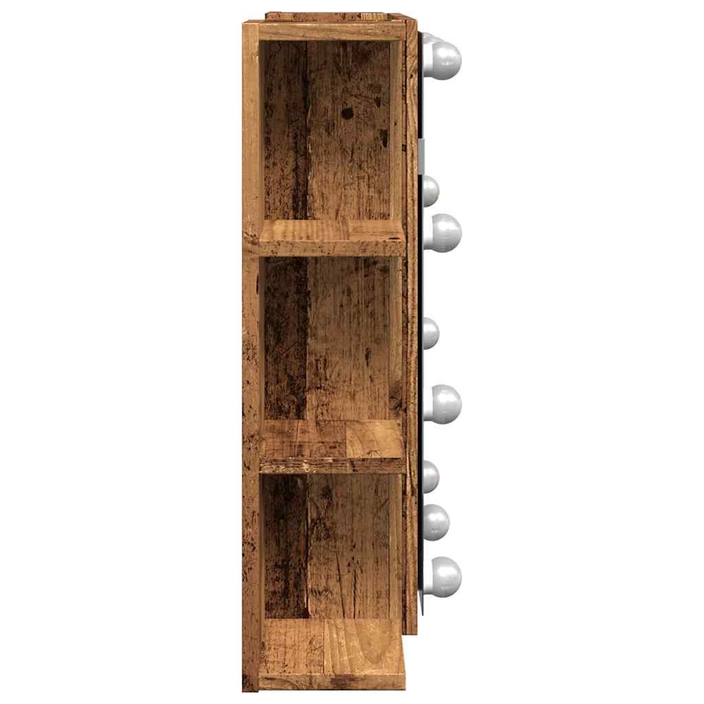 Speilskap med LED gammelt tre 70x16,5x60 cm