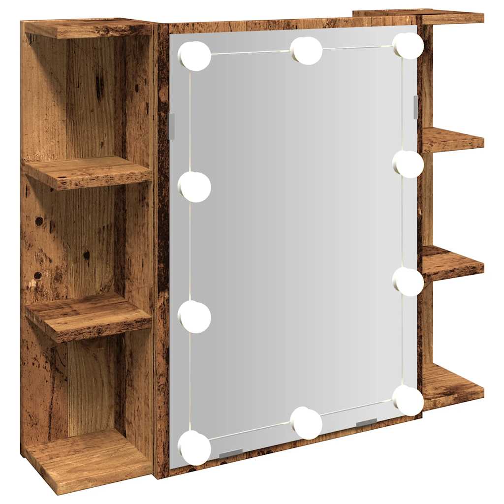 Speilskap med LED gammelt tre 70x16,5x60 cm