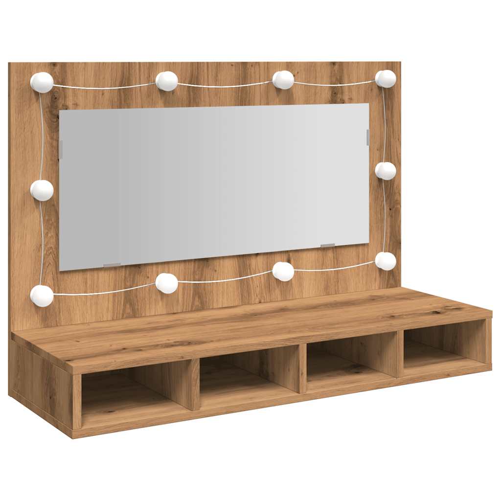Speilskap med LED håndverkseik 90x31,5x62 cm