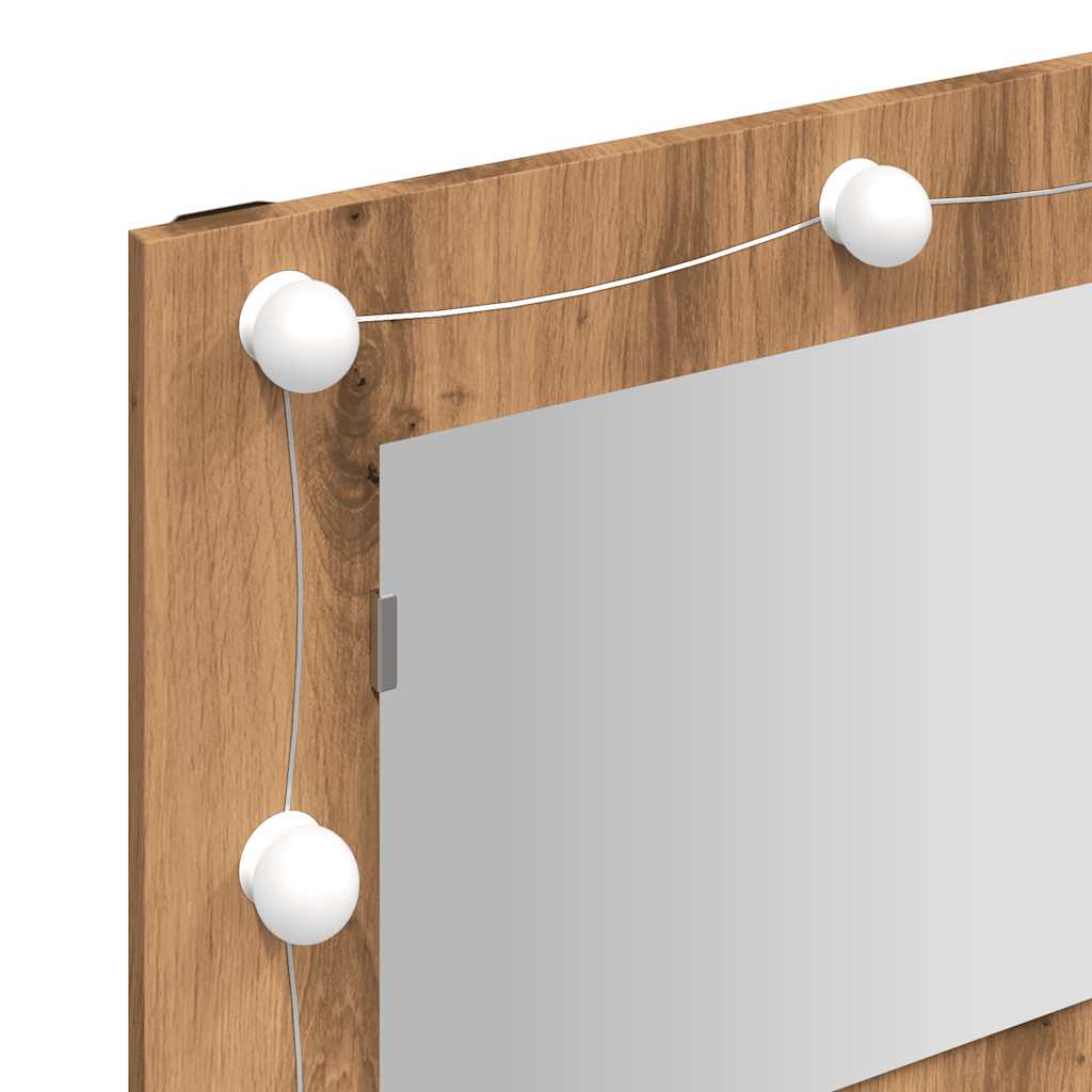 Speilskap med LED håndverkseik 90x31,5x62 cm