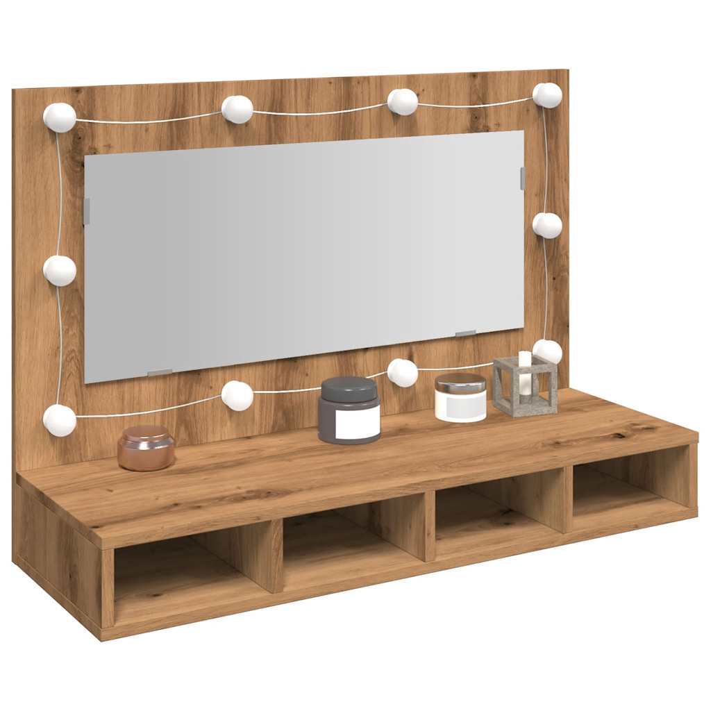 Speilskap med LED håndverkseik 90x31,5x62 cm