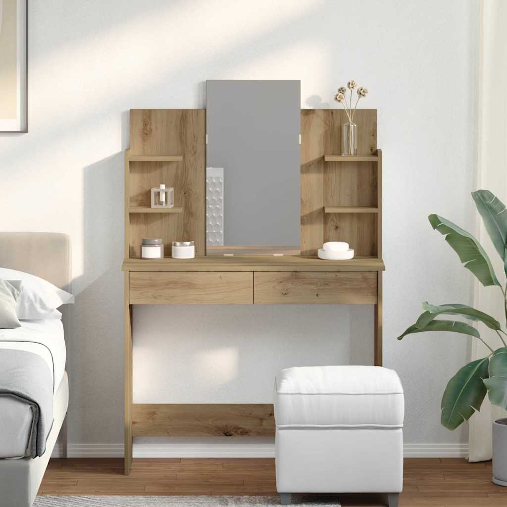 Sminkebord med speil artisan eik 96x39x142 cm