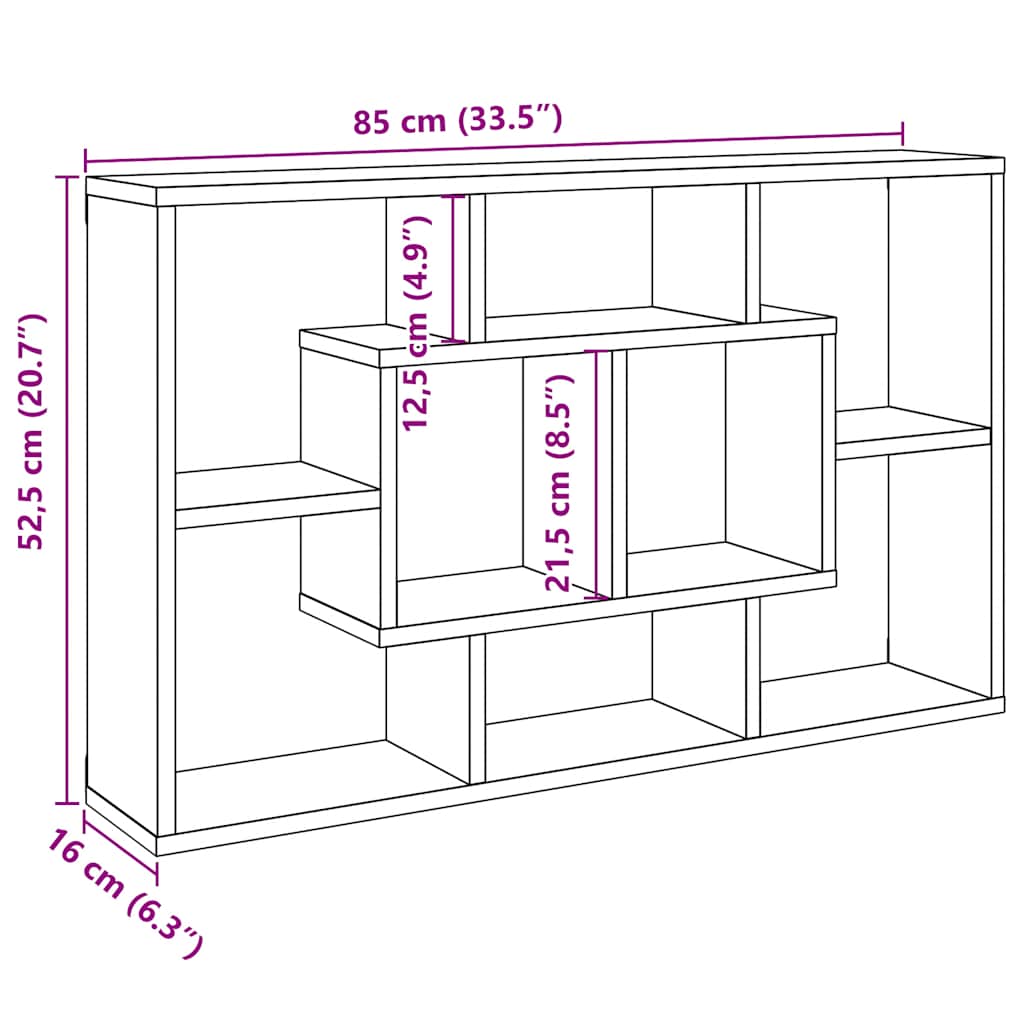 Vegghylle håndverkseik 85x16x52,5 cm konstruert tre