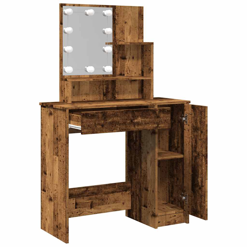 Sminkebord med LED gammelt tre 86,5x35x136 cm