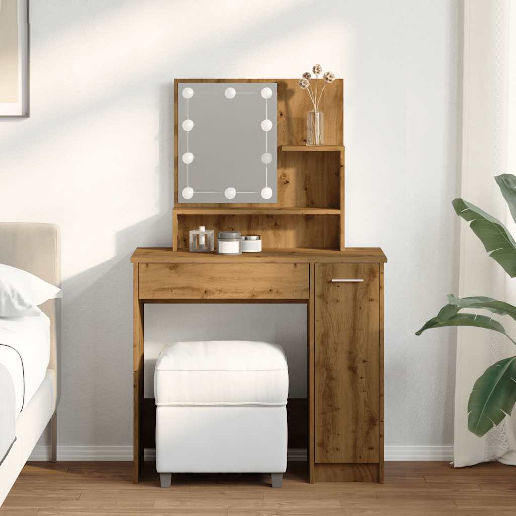 Sminkebord med LED artisan eik 86,5x35x136 cm