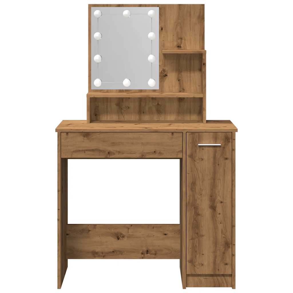 Sminkebord med LED artisan eik 86,5x35x136 cm