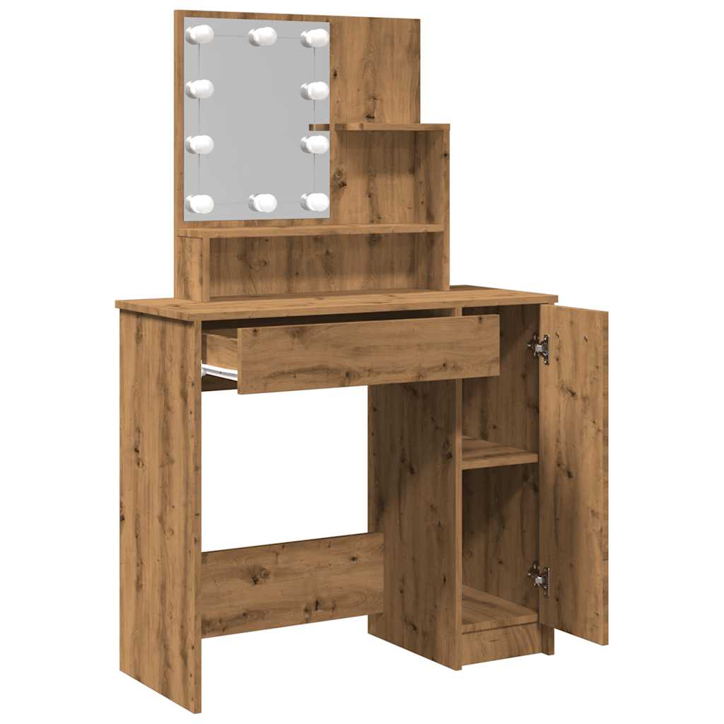 Sminkebord med LED artisan eik 86,5x35x136 cm