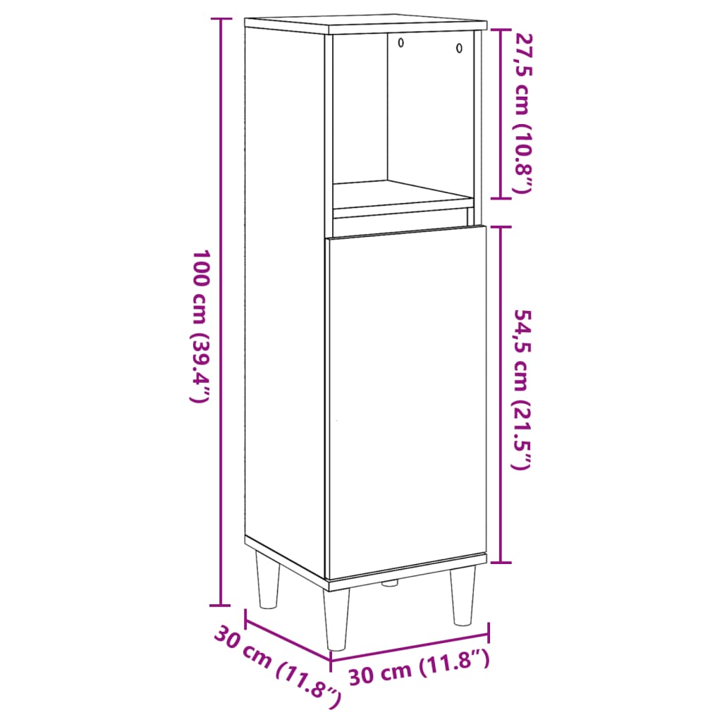 Baderomsskap betonggrå 30x30x100 cm konstruert tre