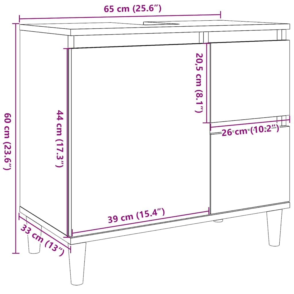 Servantskap artisan eik 65x33x60 cm konstruert tre
