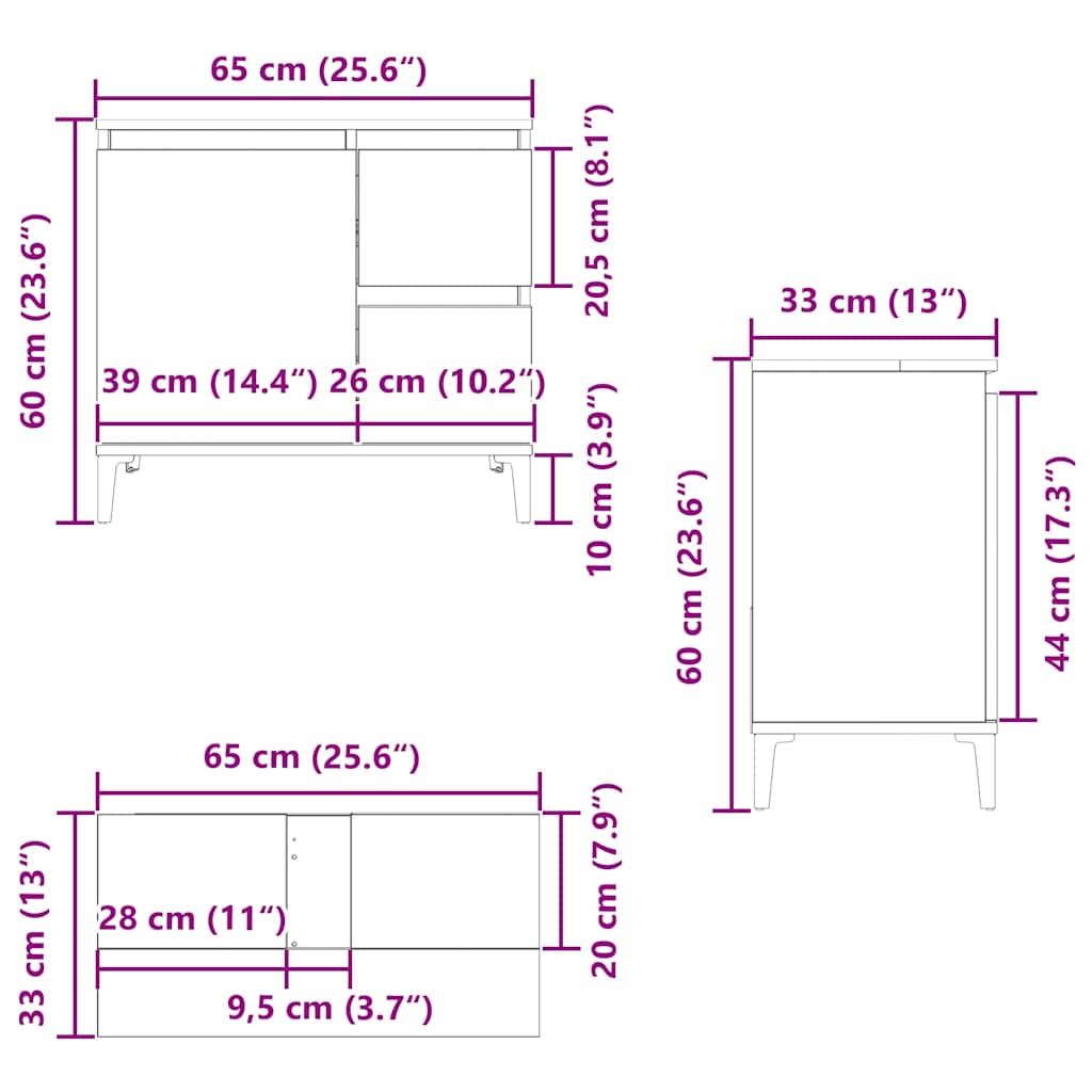 Servantskap artisan eik 65x33x60 cm konstruert tre vidaXL
