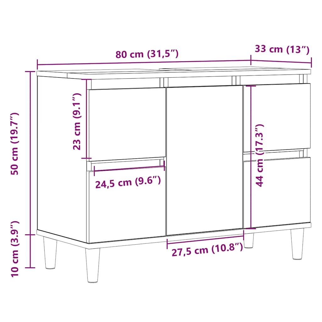 Servantskap artisan eik 80x33x60 cm konstruert tre
