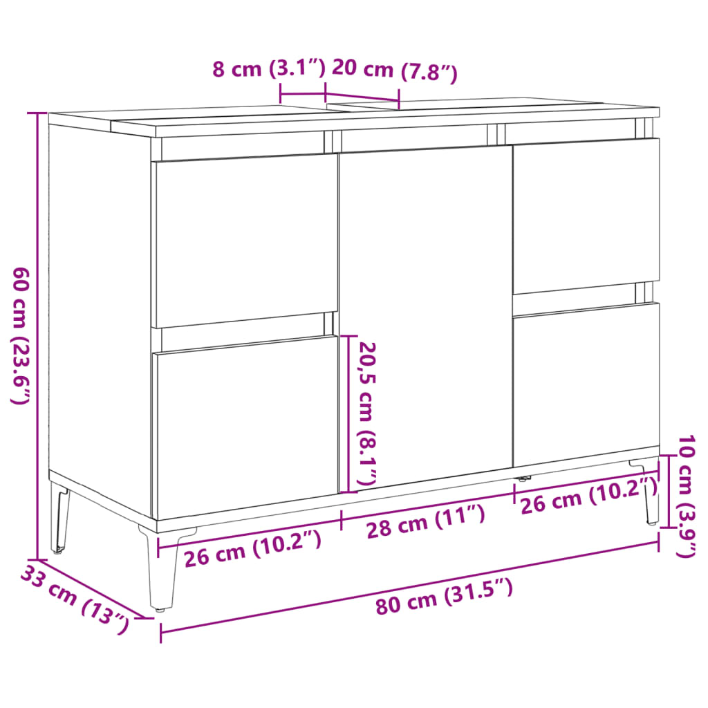Servantskap gammelt tre 80x33x60 cm konstruert tre