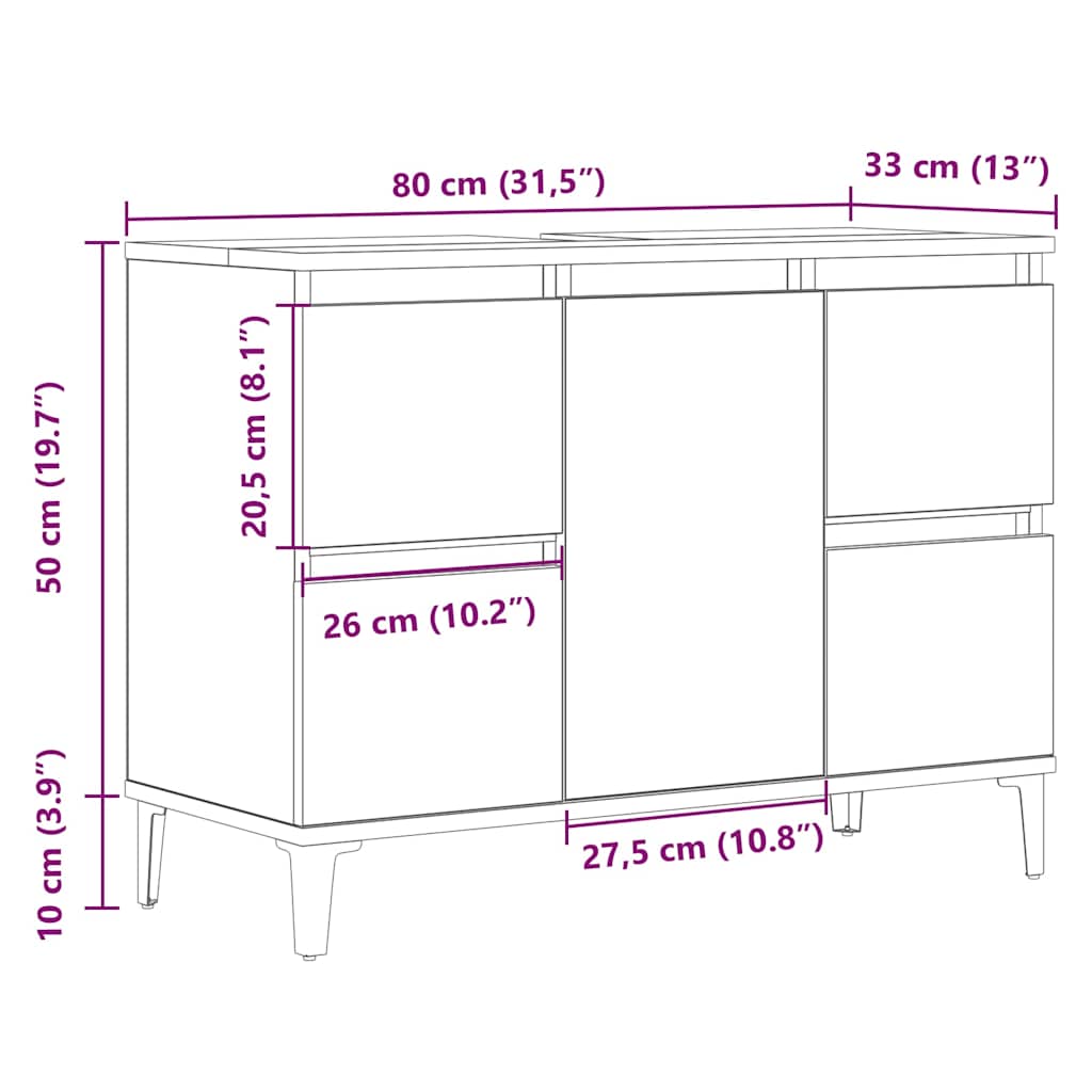 Servantskap artisan eik 80x33x60 cm konstruert tre