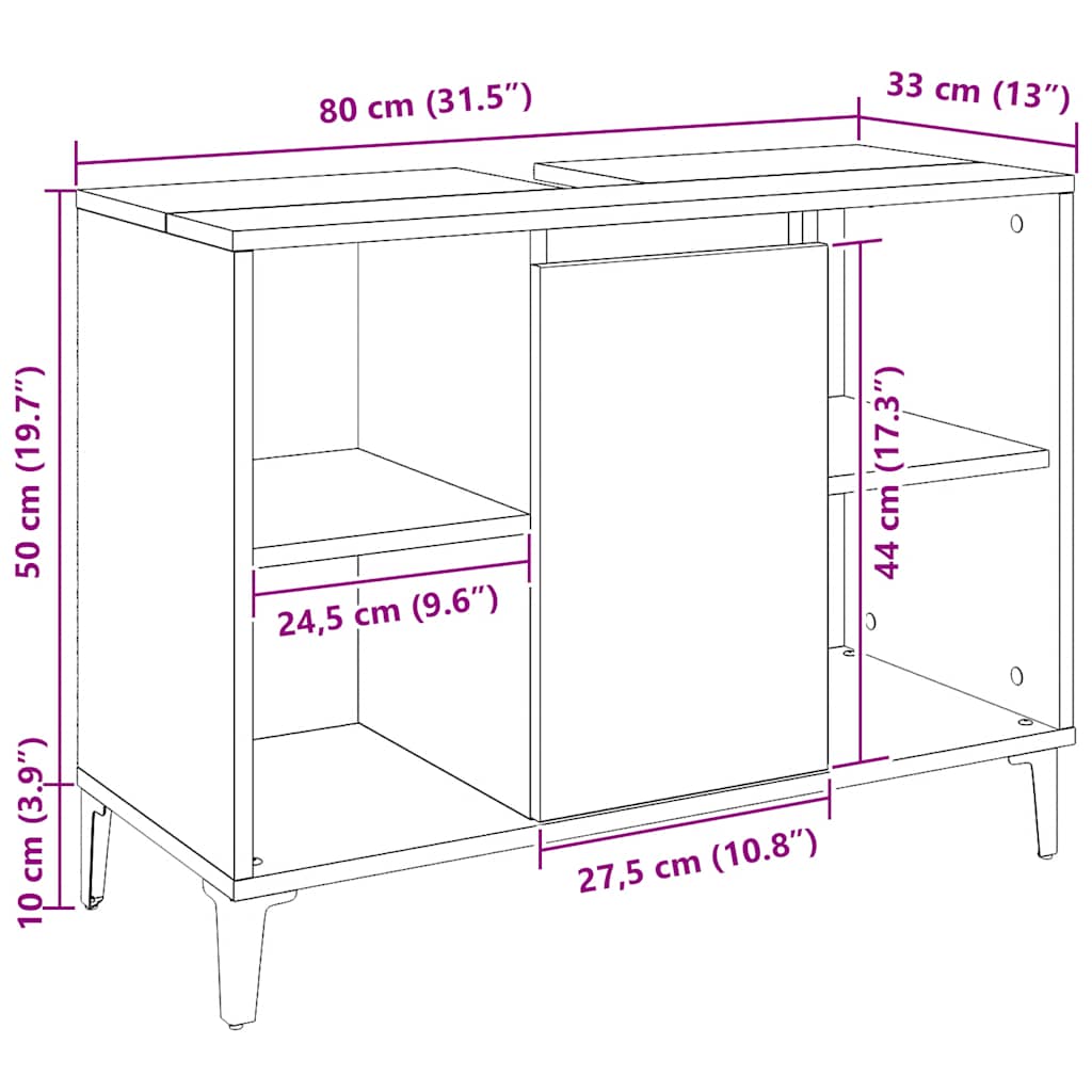 Servantskap artisan eik 80x33x60 cm konstruert tre