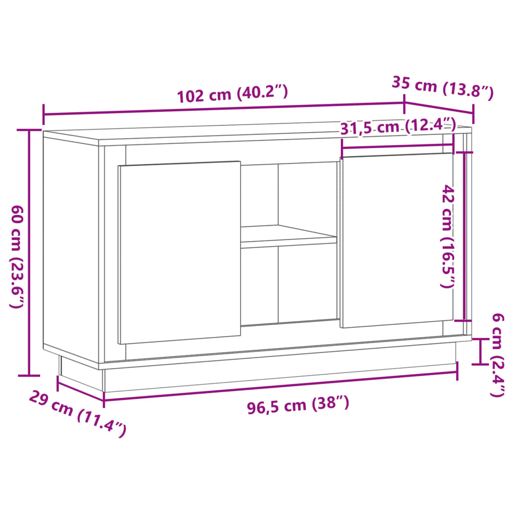 Skjenk artisan eik 102x35x60 cm konstruert tre