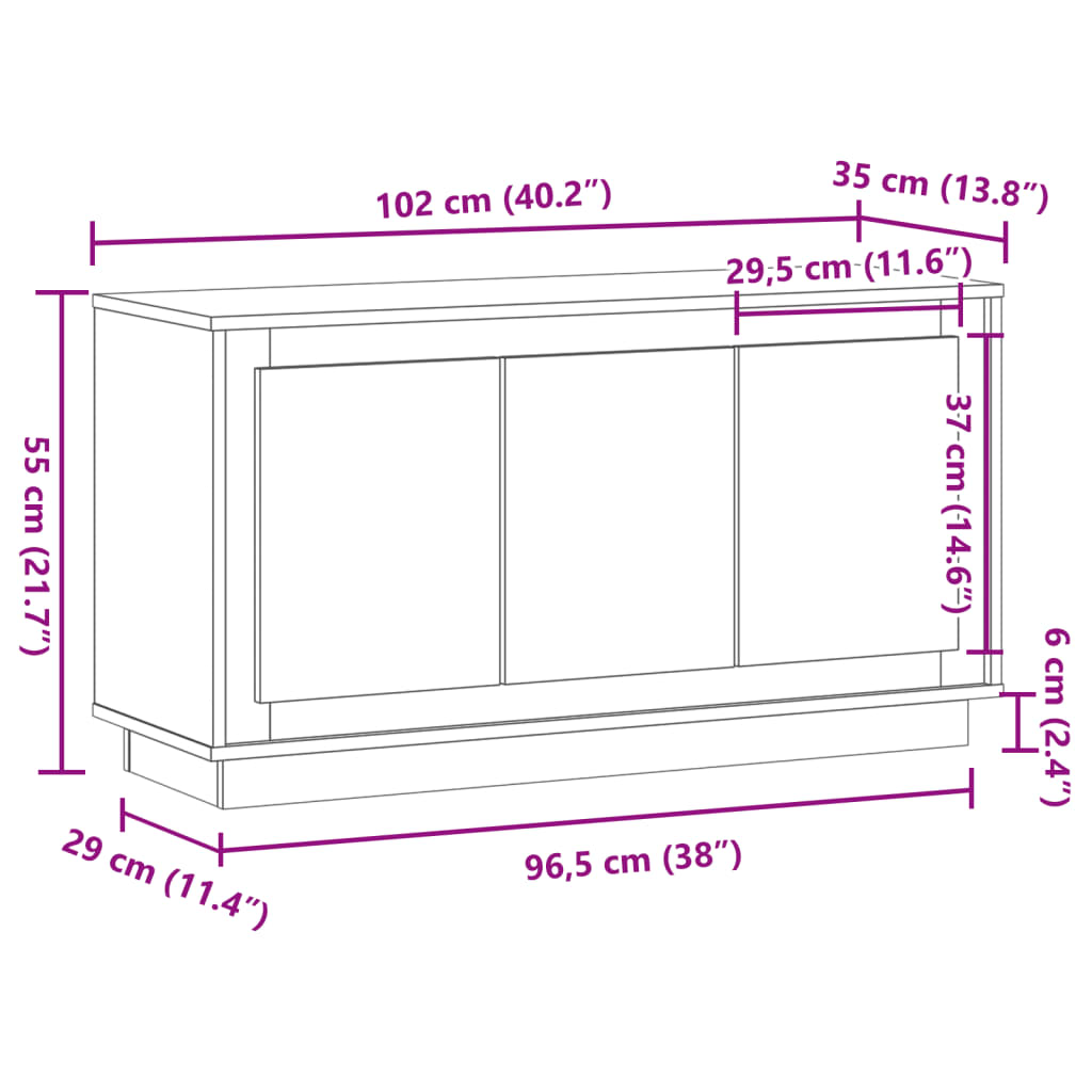Skjenk håndverkseik 102x35x55 cm konstruert tre
