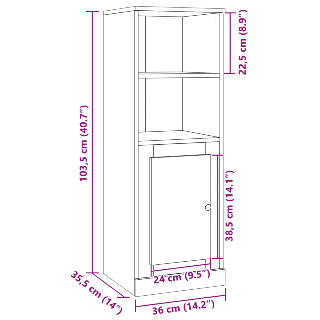 Highboard artisan eik 36x35,5x103,5 cm konstruert tre