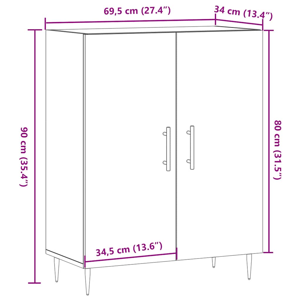 Skjenk gammelt tre 69,5x34x90 cm konstruert tre