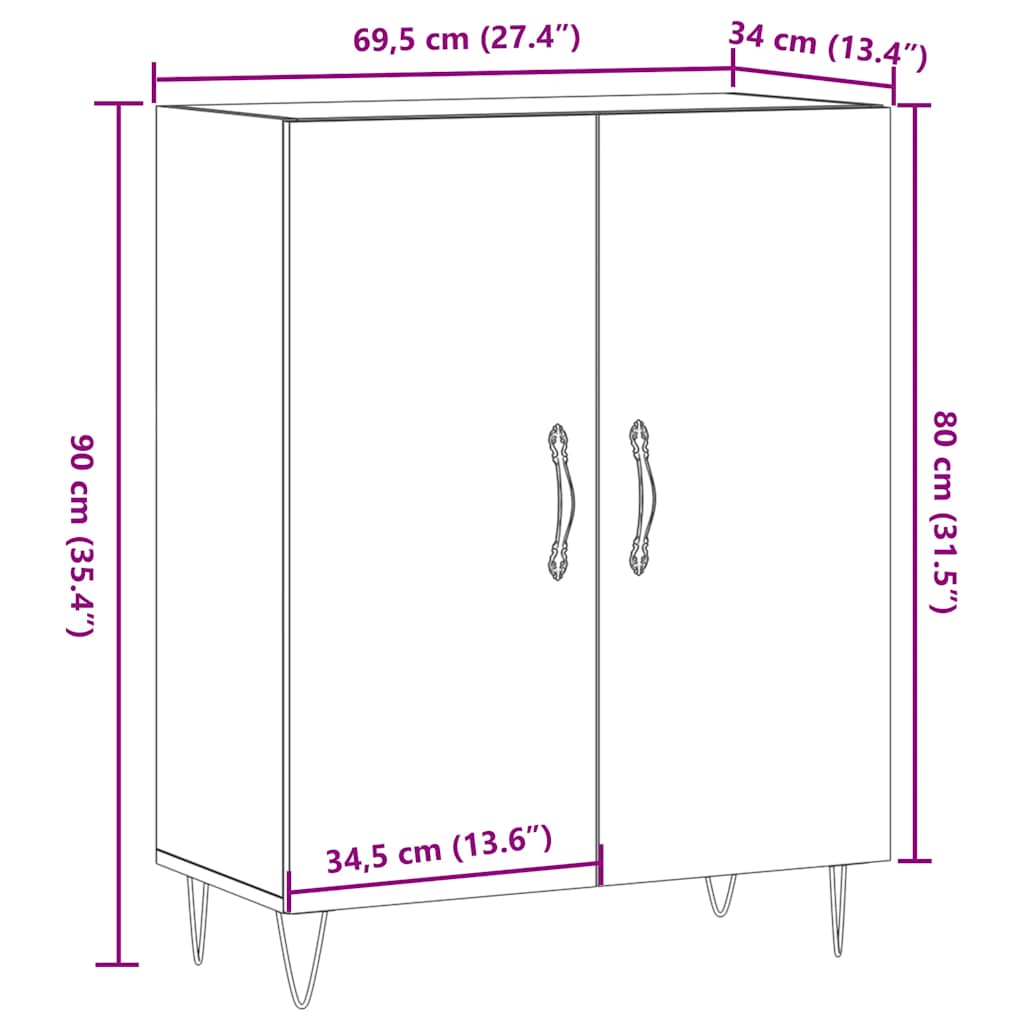 Skjenk gammelt tre 69,5x34x90 cm konstruert tre