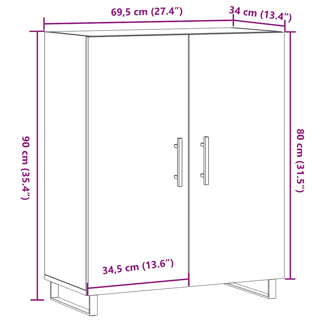 Skjenk gammelt tre 69,5x34x90 cm konstruert tre