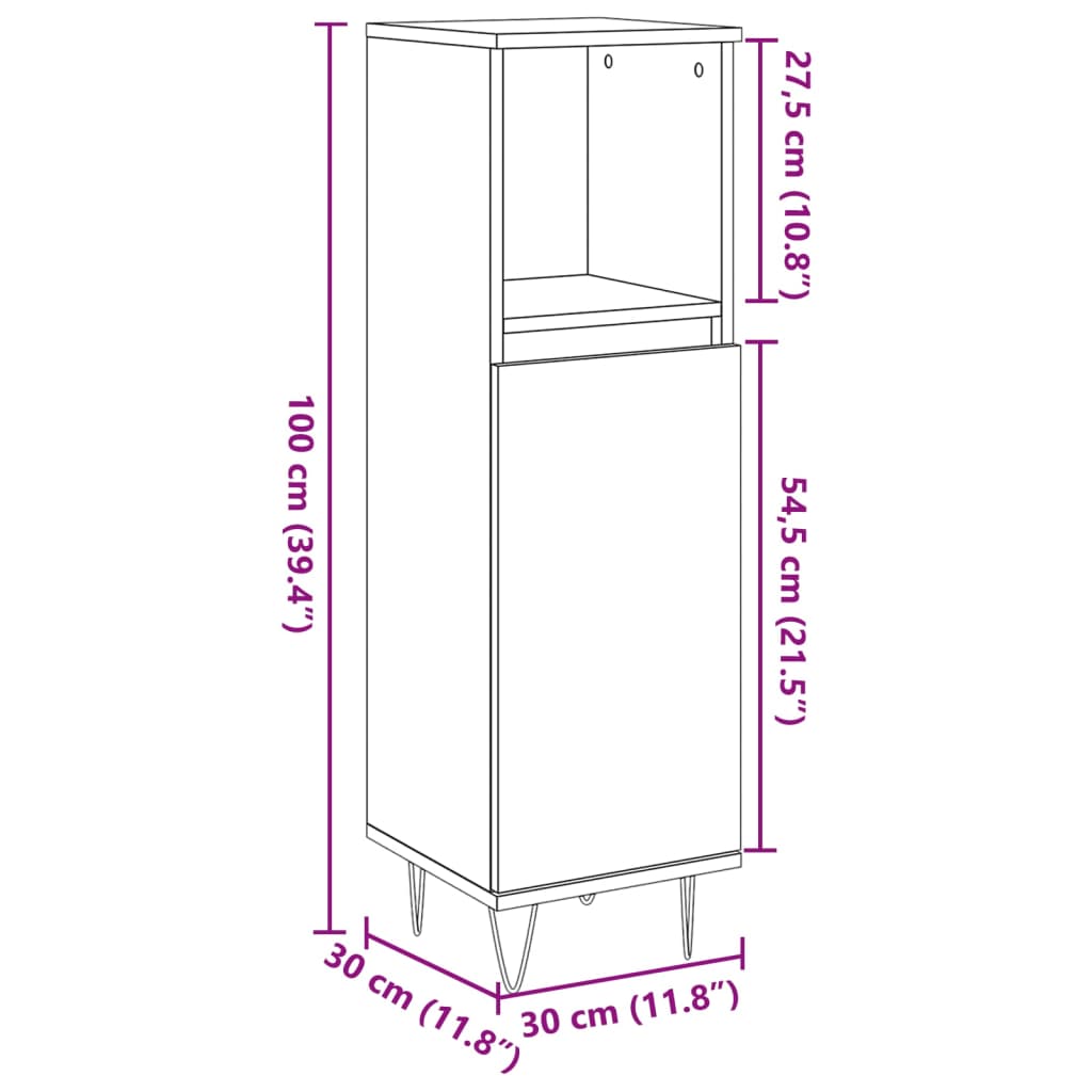 Baderomsskap gammelt tre 30x30x100 cm konstruert tre