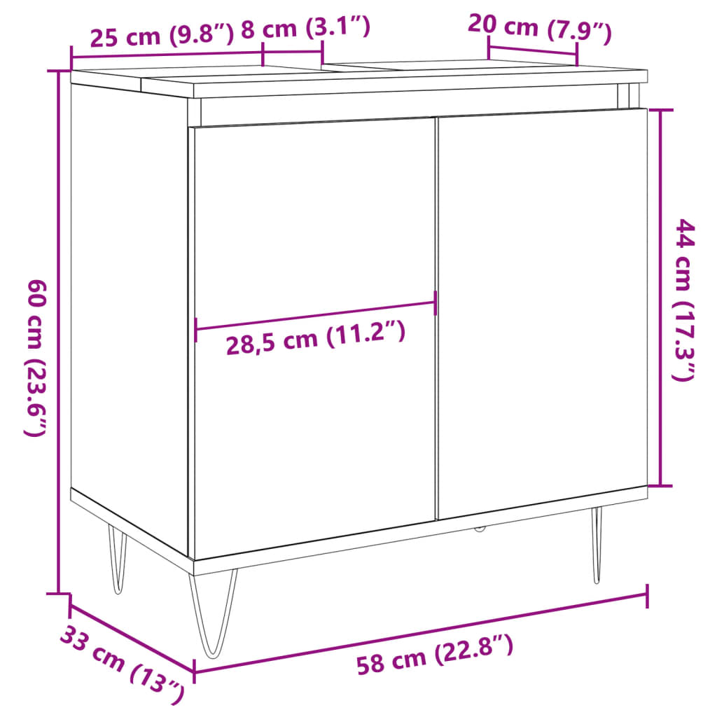 Baderomsskap gammelt tre 58x33x60 cm konstruert tre