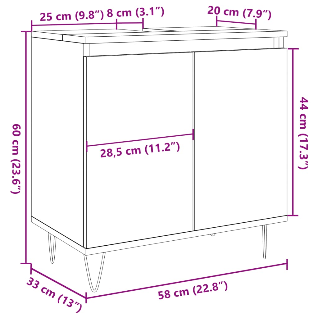 Baderomsskap artisan eik 58x33x60 cm konstruert tre