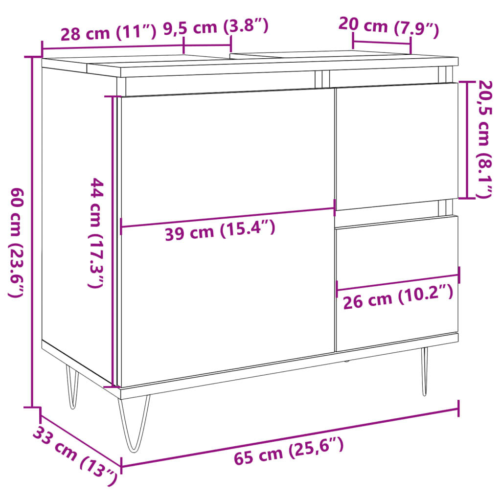 Baderomsservantskap betonggrå 65x33x60 cm konstruert tre