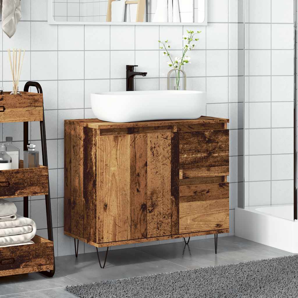 Baderomsvaskskap gammelt tre 65x33x60 cm konstruert tre