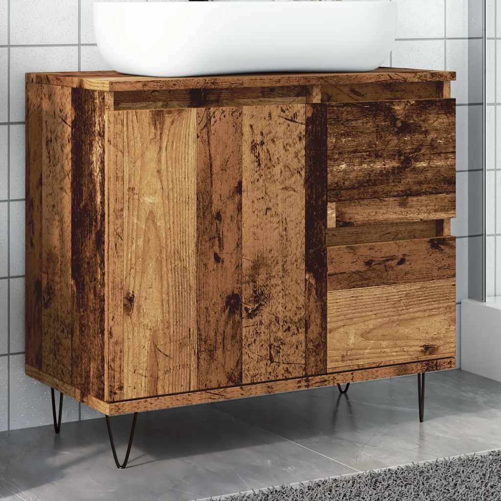 Baderomsvaskskap gammelt tre 65x33x60 cm konstruert tre