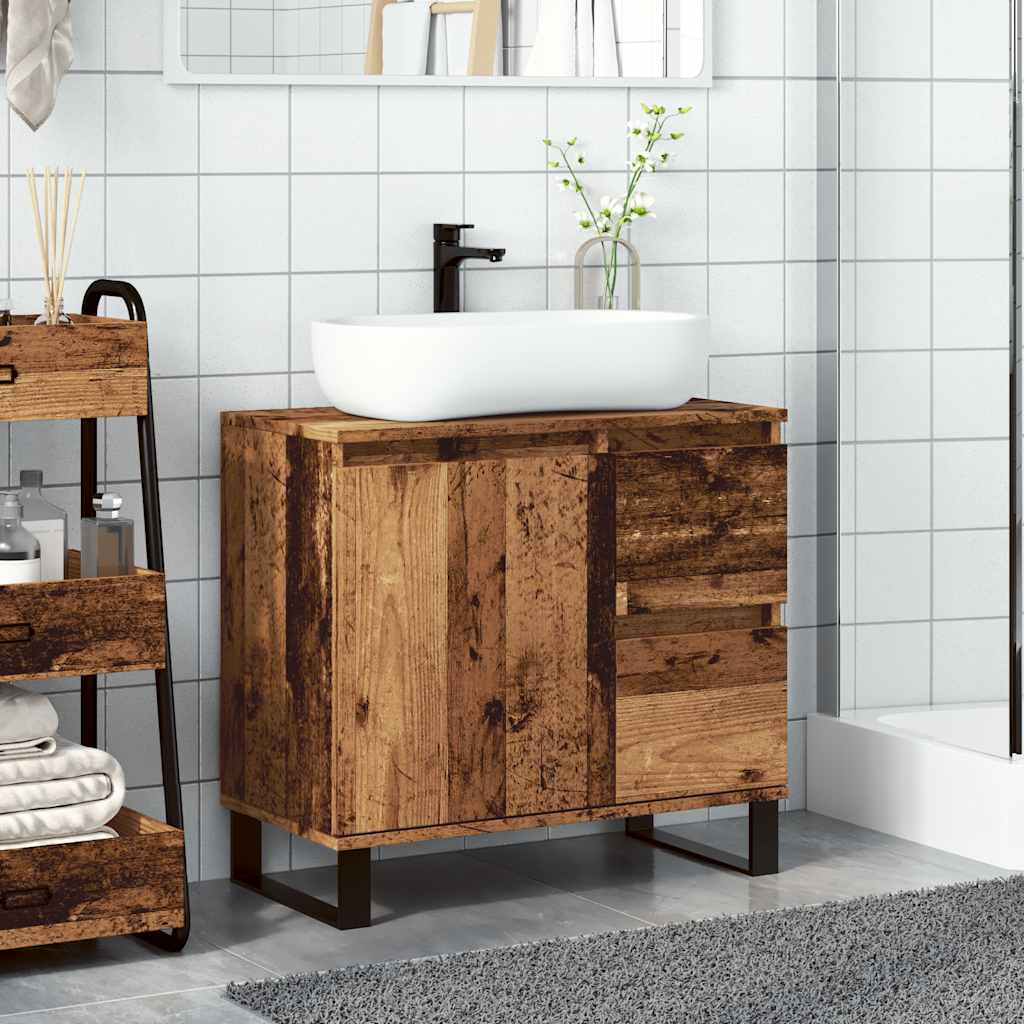 Baderomsvaskskap gammelt tre 65x33x60 cm konstruert tre